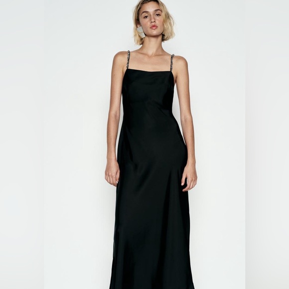 Zara Dresses & Skirts - Zara silky maxi dress with beaded straps
